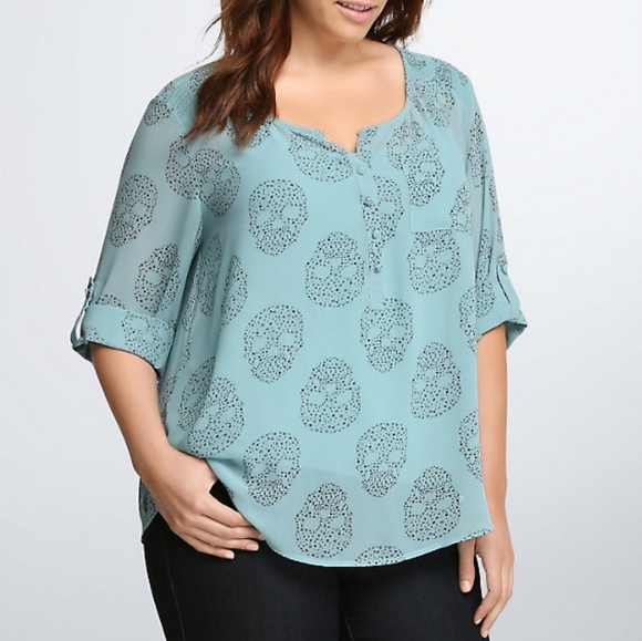 torrid Tops - Torrid Chiffon Stars and Skulls Pullover Blouse